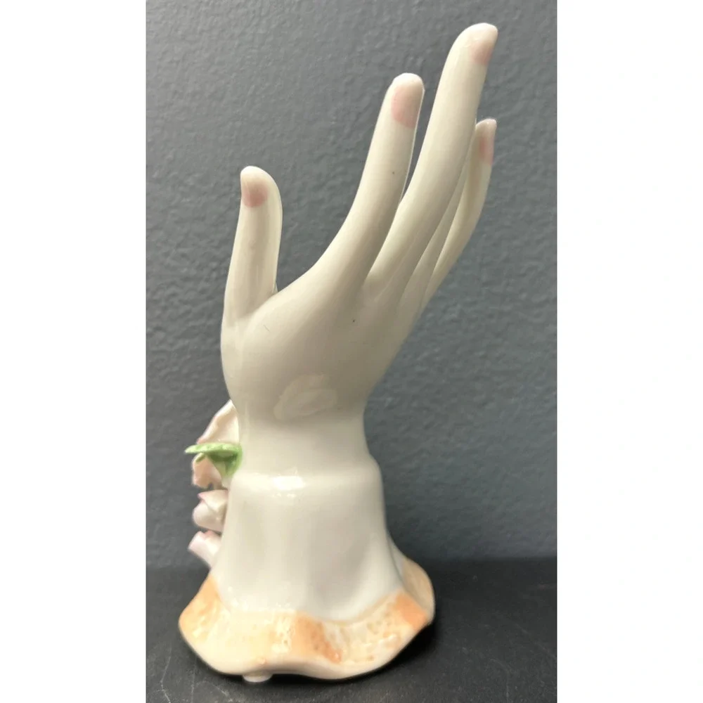 K's Collection Porcelain Hand Pink Rose Jewelry Ring Display Holder